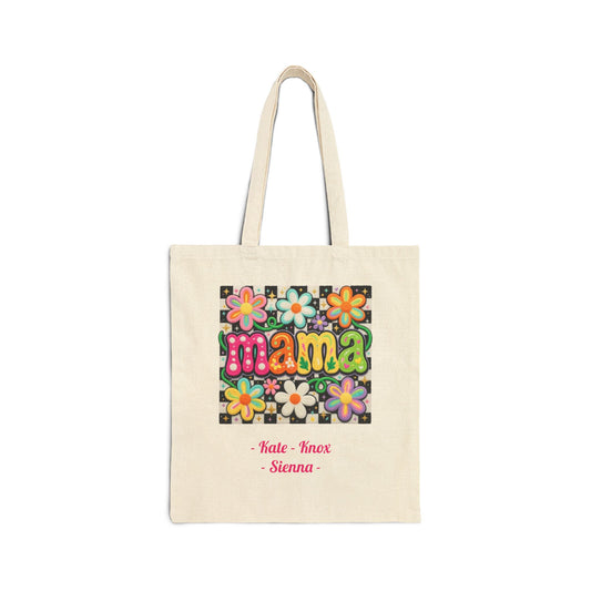Floral Mama Custom Kid's Names Tote Bag – Personalized Cotton Canvas Market Tote