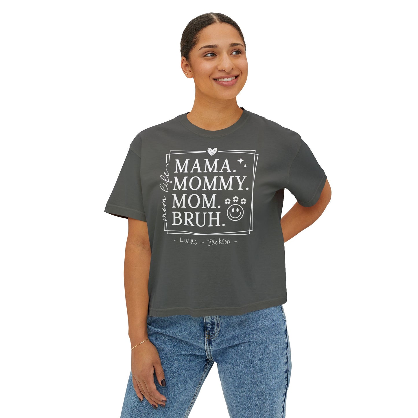 Mom Life Custom Name Boxy Tee — Mother's Day Shirt