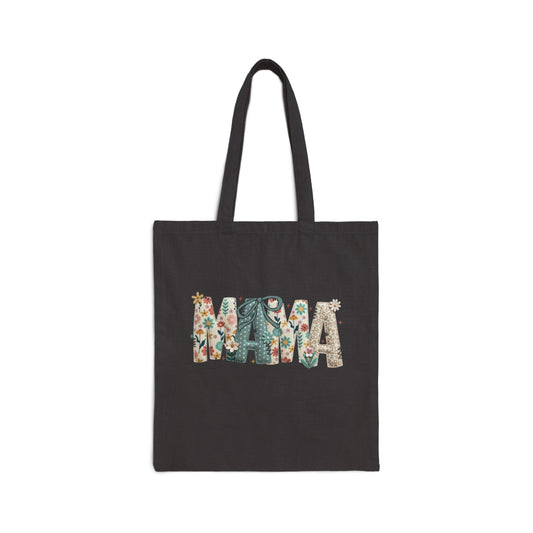 Floral Patchwork Mama -Cotton Canvas Tote Bag