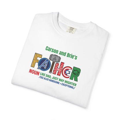 Superhero Father Custom Kid's Names— Fathers Day Tee