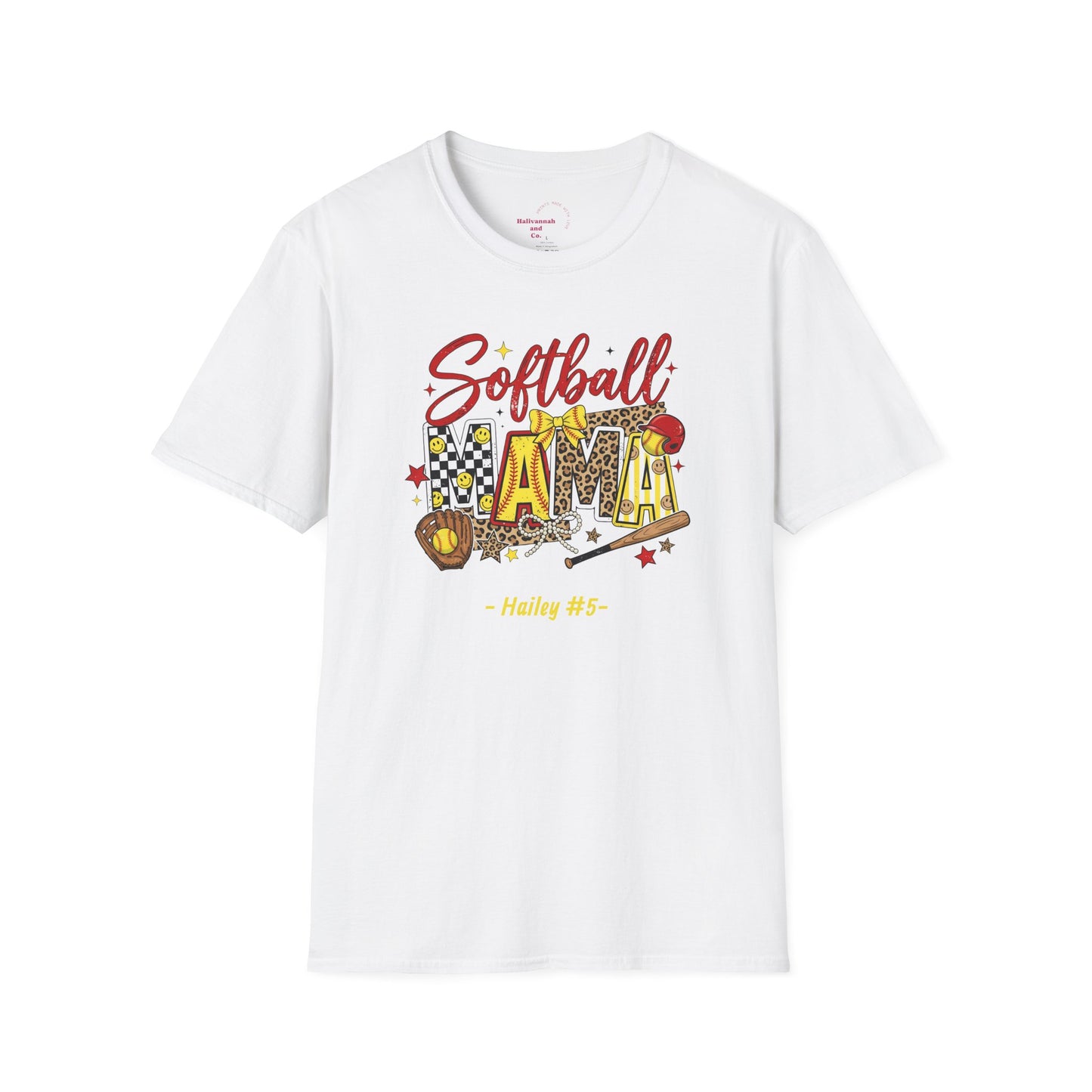 Softball Mama T-Shirt — Personalized Player Name and Number Tee