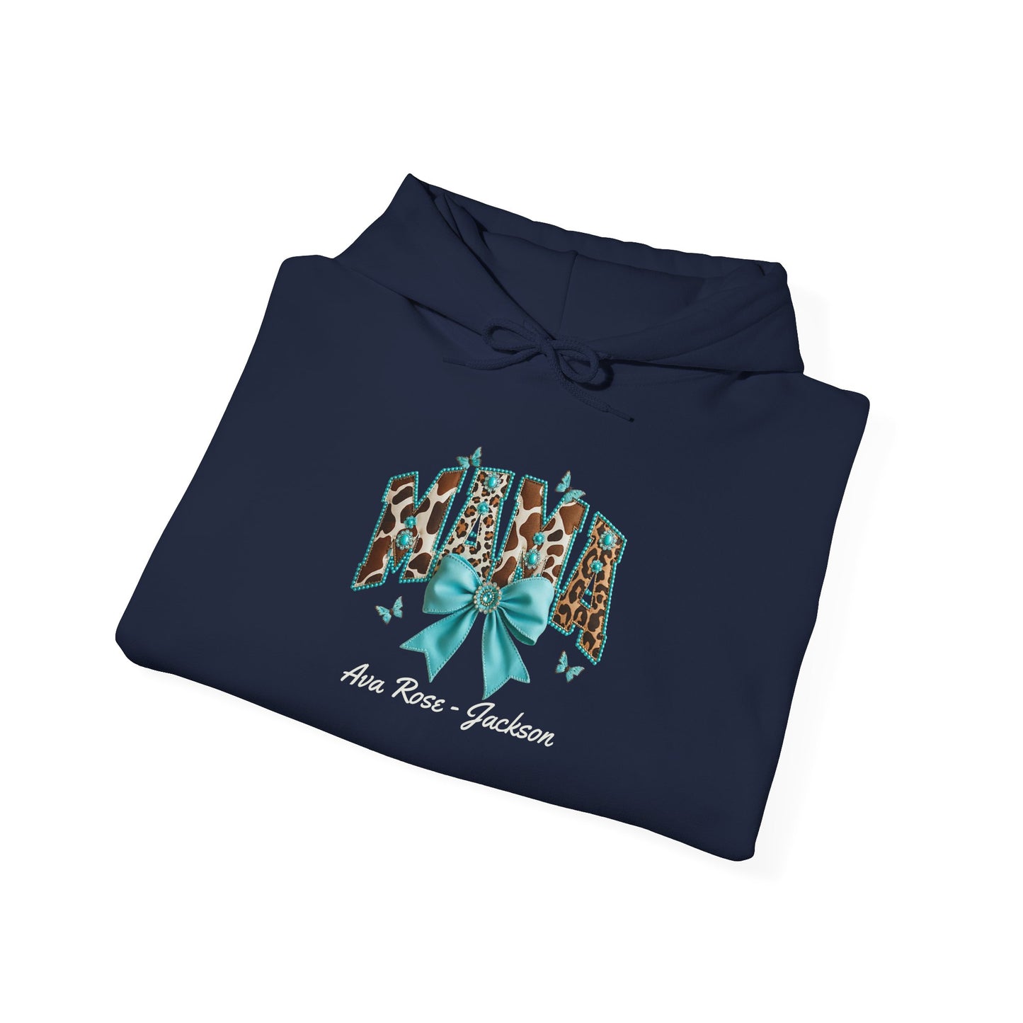 Mama Teal Bow Custom Kids Name Mama Hoodie — Personalized Mom Hoodie