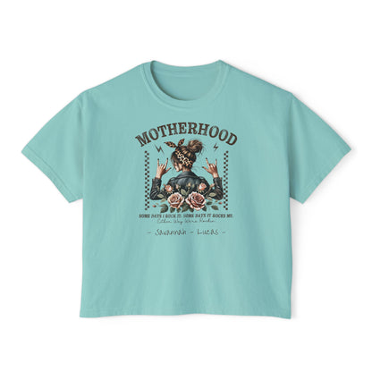 Rockin Motherhood Custom Name Boxy Tee — Mother's Day Shirt