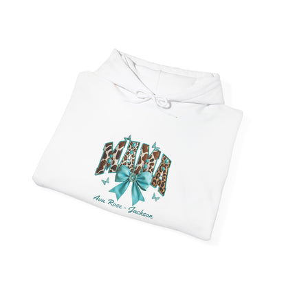 Mama Teal Bow Custom Kids Name Mama Hoodie — Personalized Mom Hoodie