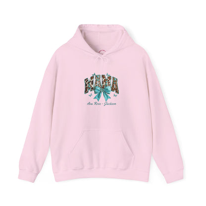 Mama Teal Bow Custom Kids Name Mama Hoodie — Personalized Mom Hoodie