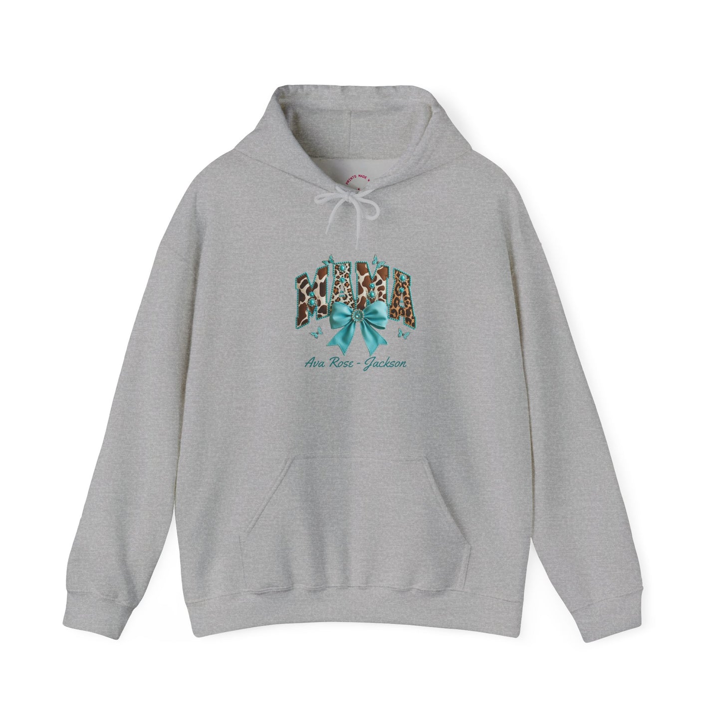 Mama Teal Bow Custom Kids Name Mama Hoodie — Personalized Mom Hoodie