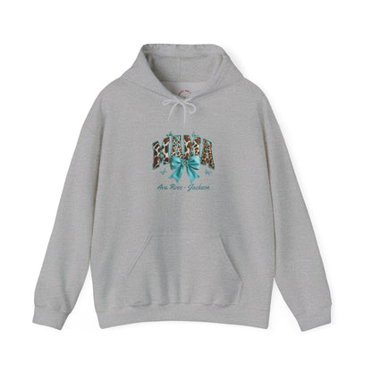 Mama Teal Bow Custom Kids Name Mama Hoodie — Personalized Mom Hoodie