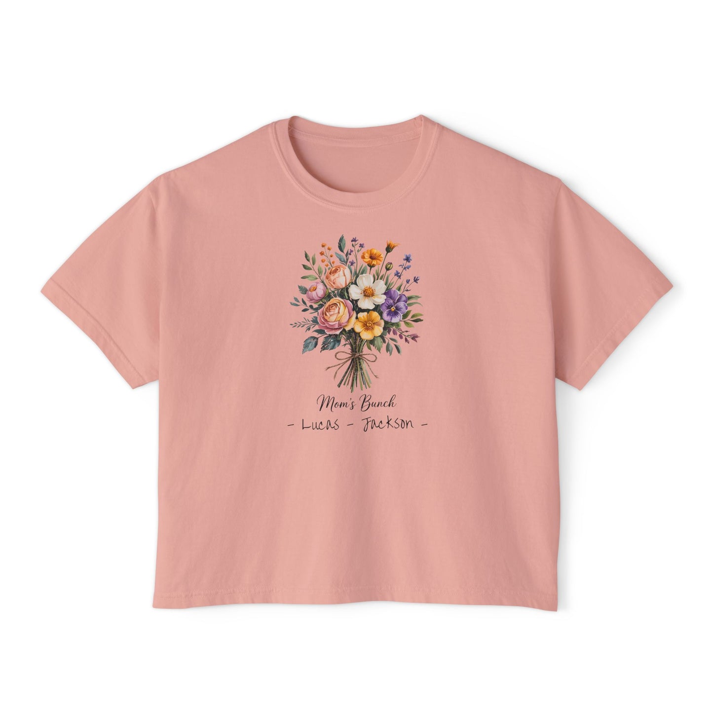 Mom's Bunch Custom Name Boxy Tee — Mother's Day Shirt