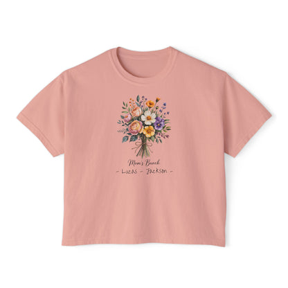 Mom's Bunch Custom Name Boxy Tee — Mother's Day Shirt