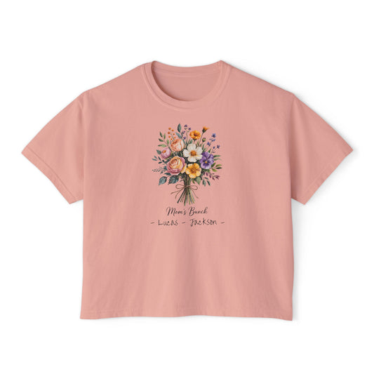 Mom's Bunch Custom Name Boxy Tee — Mother's Day Shirt