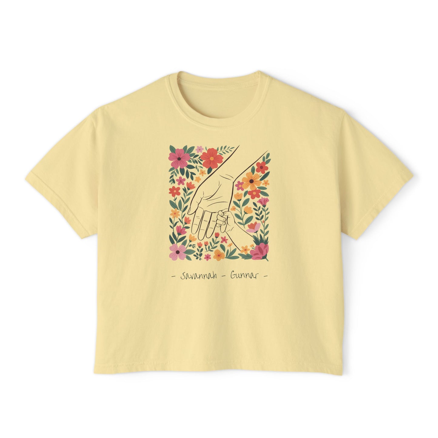 Mama Hand Custom Name Boxy Tee — Mother's Day Shirt