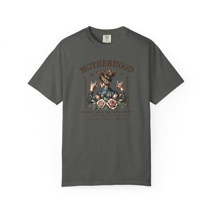 Rockin Motherhood Custom Name T-Shirt — Personalized Mom Script Graphic Tee