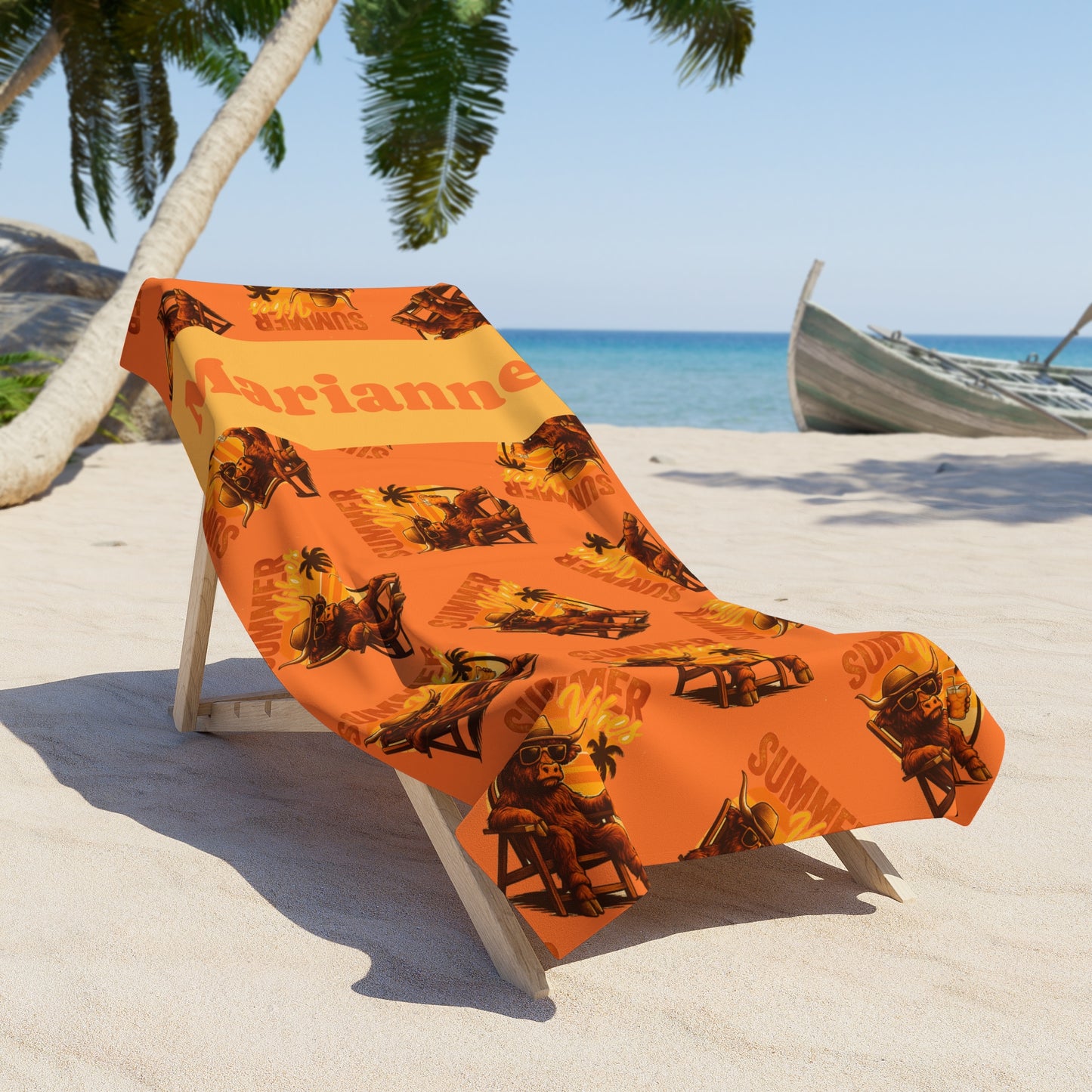 Highland Cow Beach Towel — Personalized Name & Design