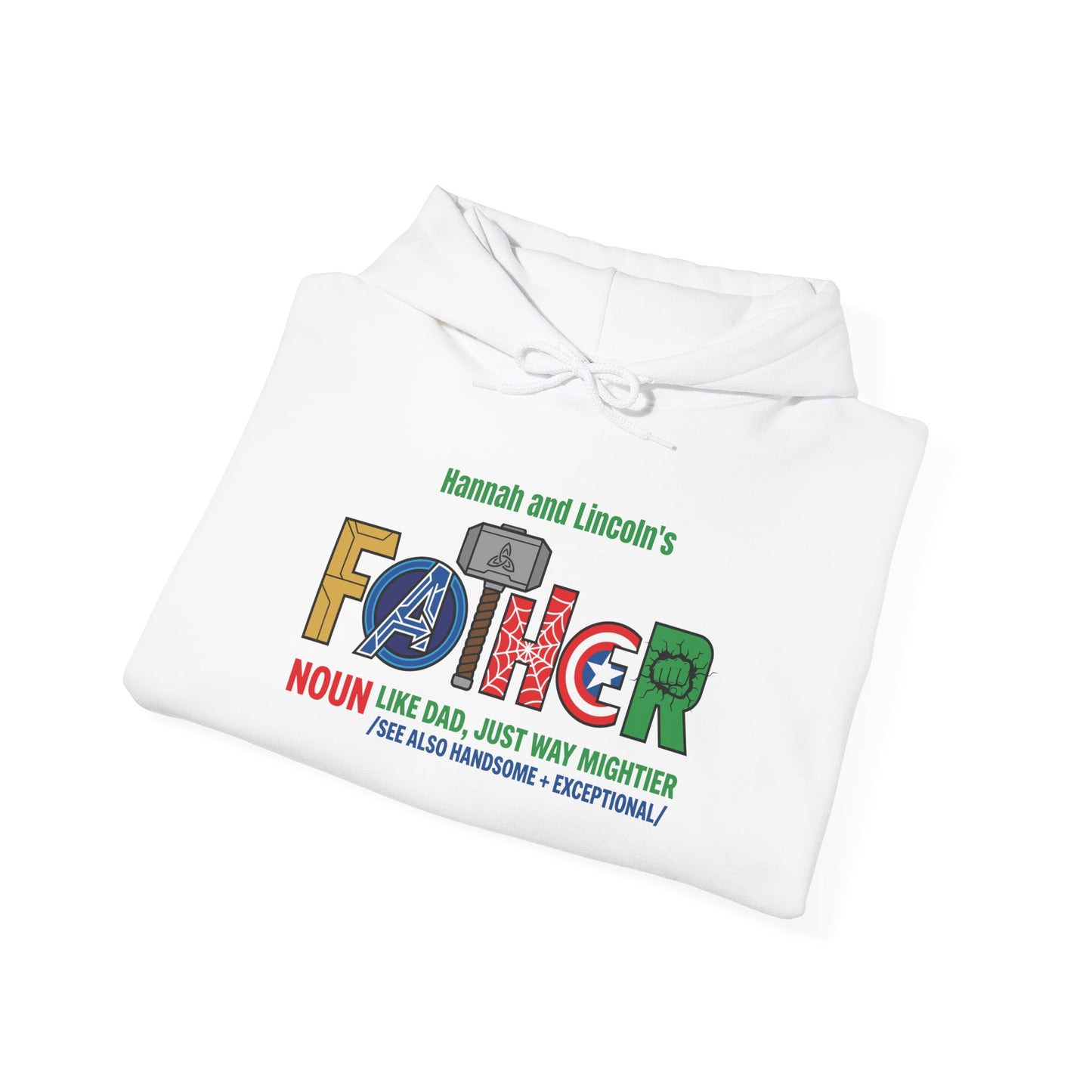 Superhero Father Custom Kid's Names Hoodie - Personalized Gift