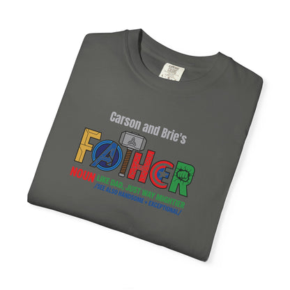 Superhero Father Custom Kid's Names— Fathers Day Tee