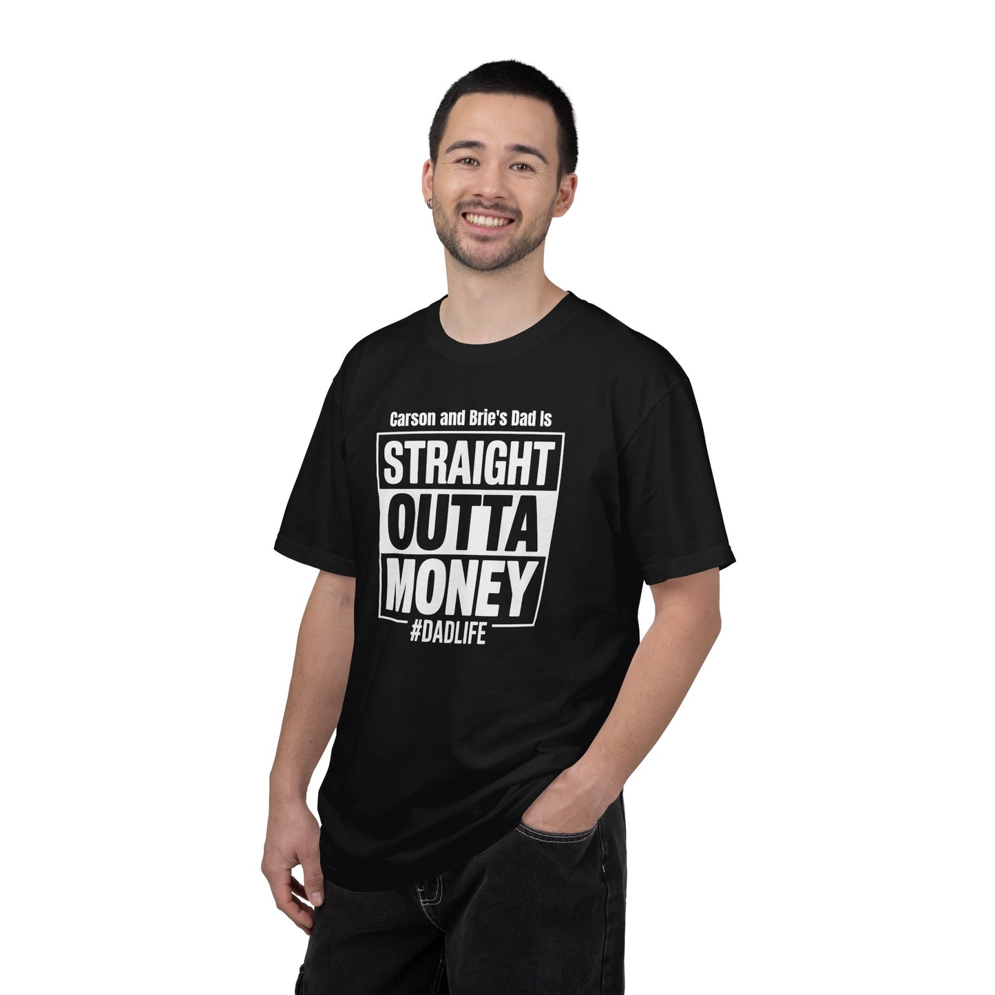 Straight Outta Money Custom Kid's Names— Distressed American Flag Fathers Day Tee