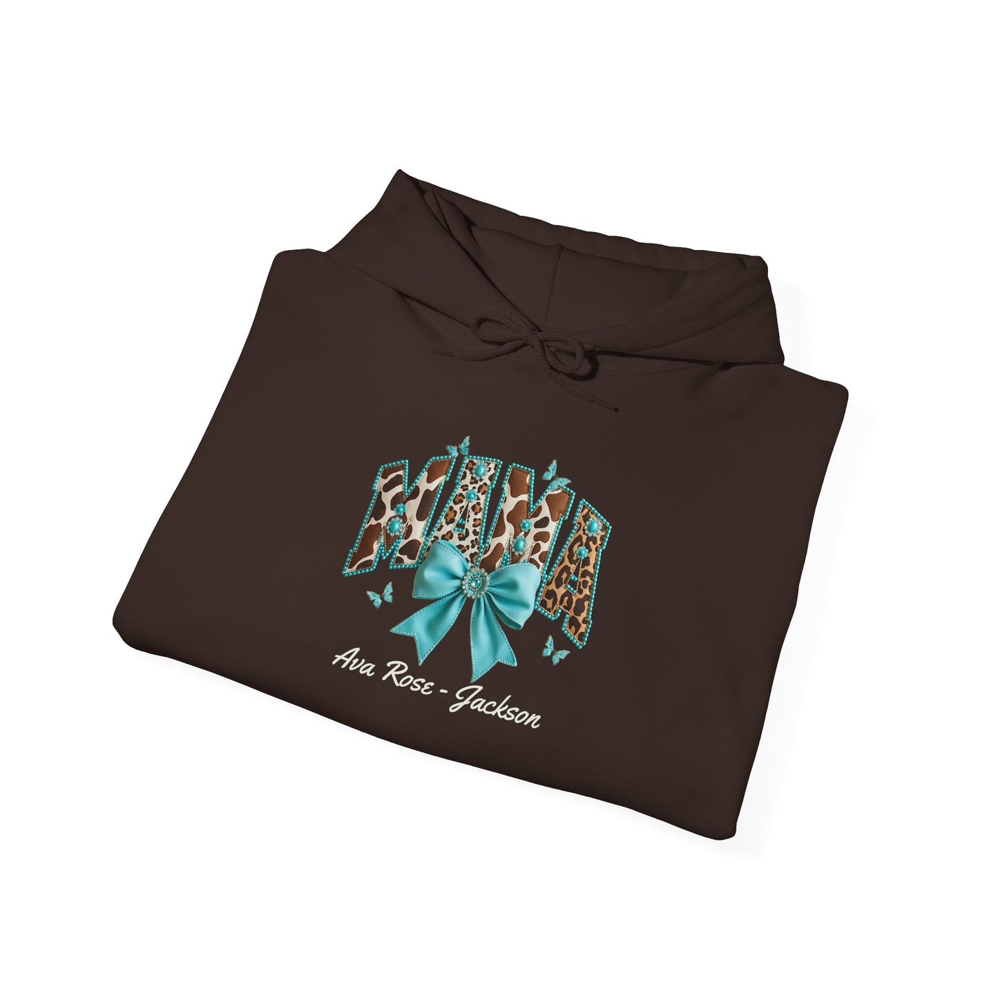 Mama Teal Bow Custom Kids Name Mama Hoodie — Personalized Mom Hoodie