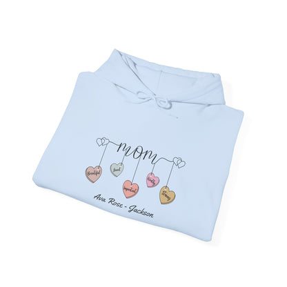 Mom Hearts Custom Kids Name Mama Hoodie — Personalized Mom Hoodie