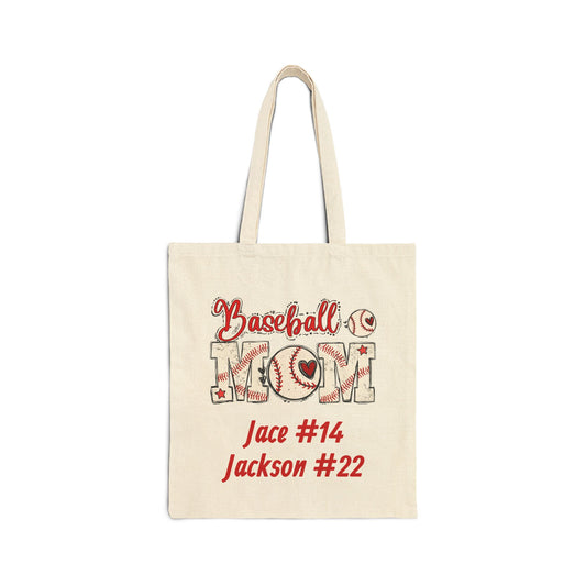 Baseball Mom Personalized Cotton Canvas Tote (Custom Name & Number)