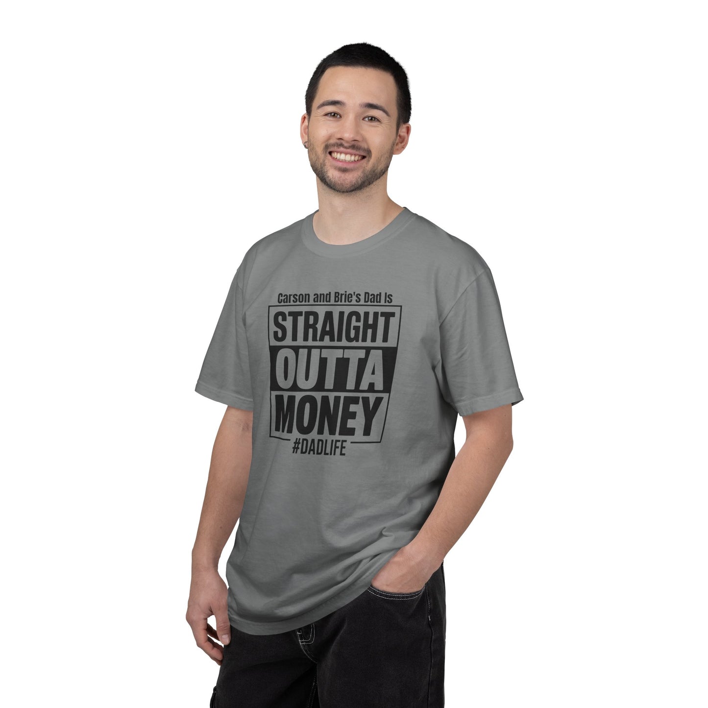 Straight Outta Money Custom Kid's Names— Distressed American Flag Fathers Day Tee