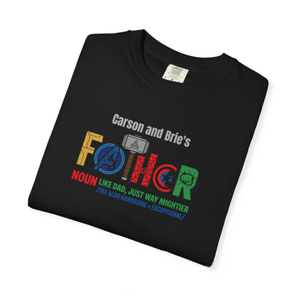 Superhero Father Custom Kid's Names— Fathers Day Tee