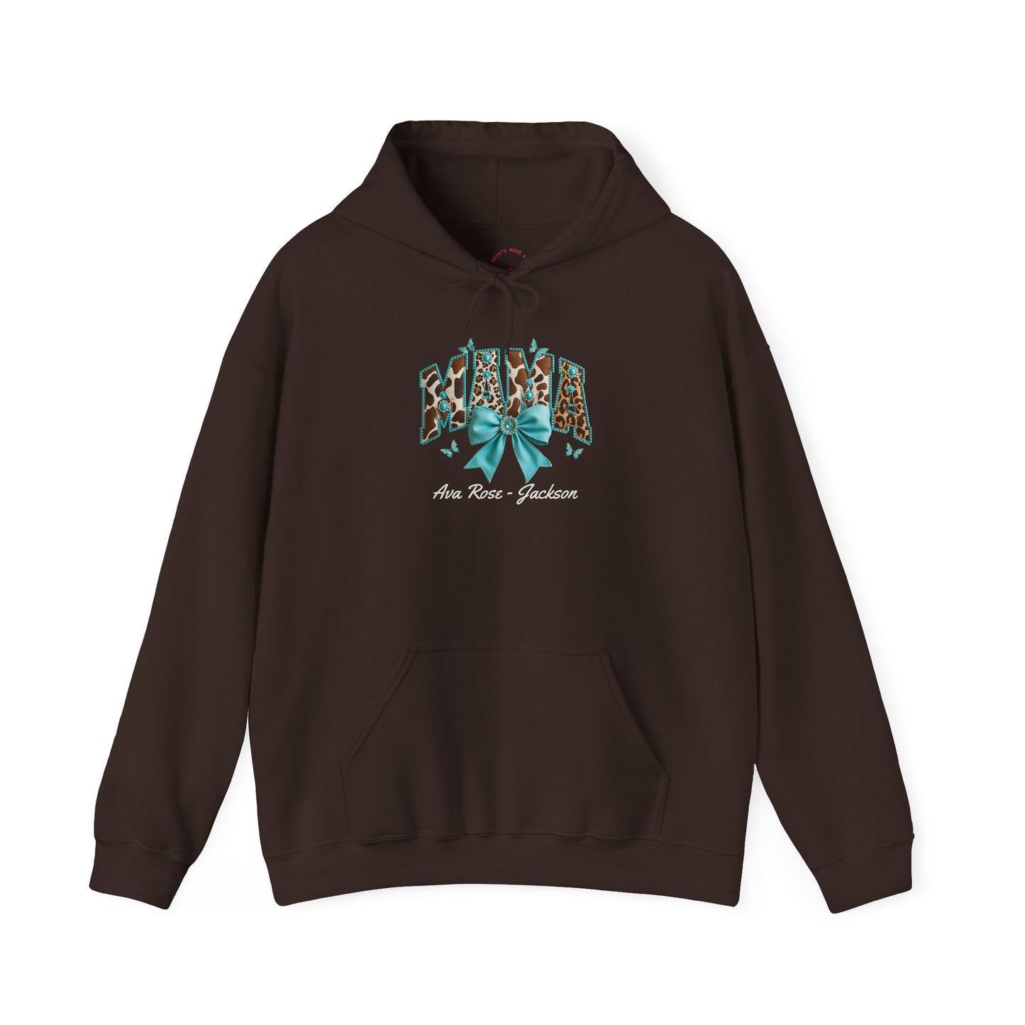 Mama Teal Bow Custom Kids Name Mama Hoodie — Personalized Mom Hoodie