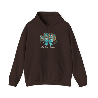 Mama Teal Bow Custom Kids Name Mama Hoodie — Personalized Mom Hoodie