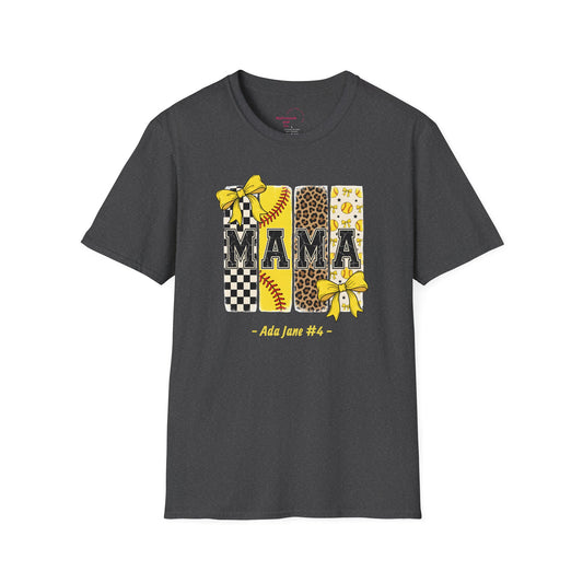 Leopard Softball Mama T-Shirt — Personalized Player Name and Number Tee