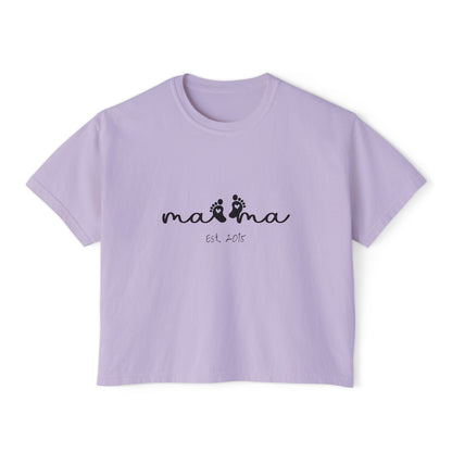 Mama Est. Custom Birth Year Boxy Tee — Mother's Day Shirt