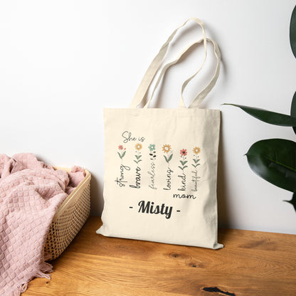 She Is Custom Name Tote Bag – Personalized Cotton Canvas Market Tote
