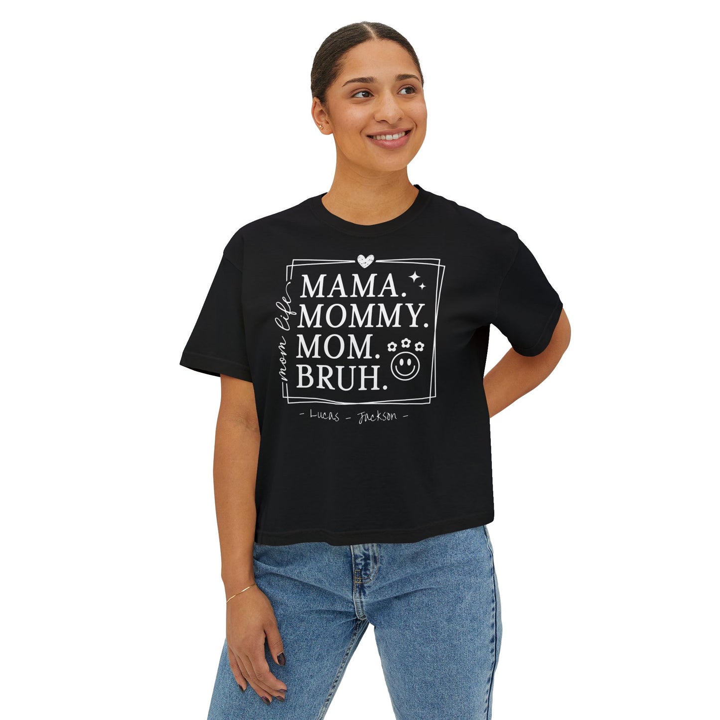 Mom Life Custom Name Boxy Tee — Mother's Day Shirt