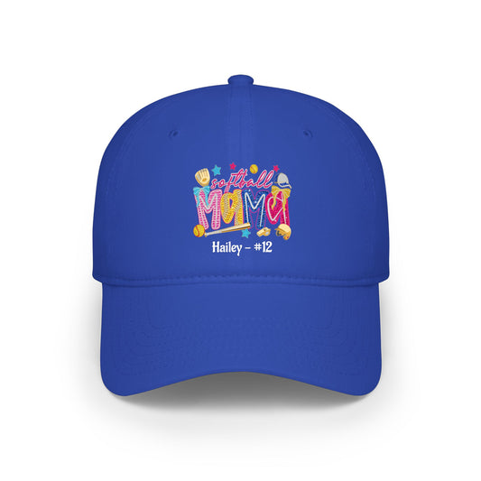 Colorful Softball Mama Low Profile Cap — Personalized Name & Number