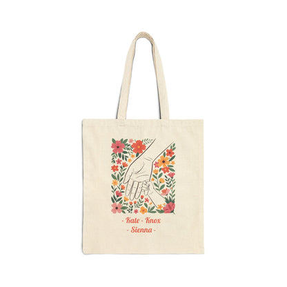 Mama Hand Custom Kid's Names Tote Bag – Personalized Cotton Canvas Market Tote