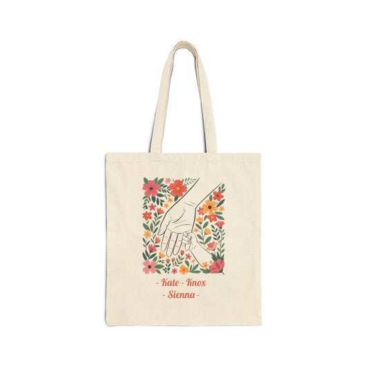 Mama Hand Custom Kid's Names Tote Bag – Personalized Cotton Canvas Market Tote