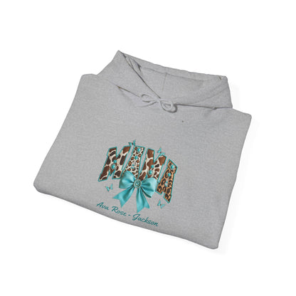 Mama Teal Bow Custom Kids Name Mama Hoodie — Personalized Mom Hoodie