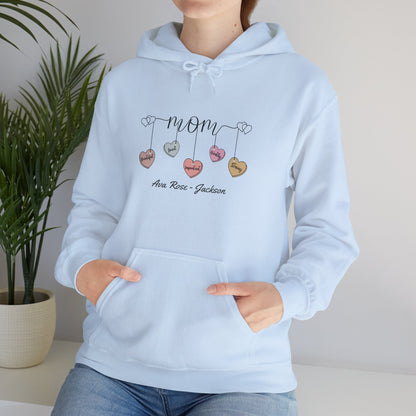 Mom Hearts Custom Kids Name Mama Hoodie — Personalized Mom Hoodie