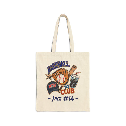 Baseball Club Personalized Cotton Canvas Tote (Custom Name & Number)