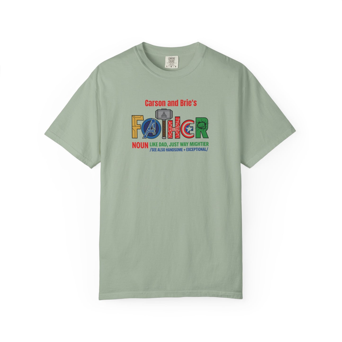 Superhero Father Custom Kid's Names— Fathers Day Tee