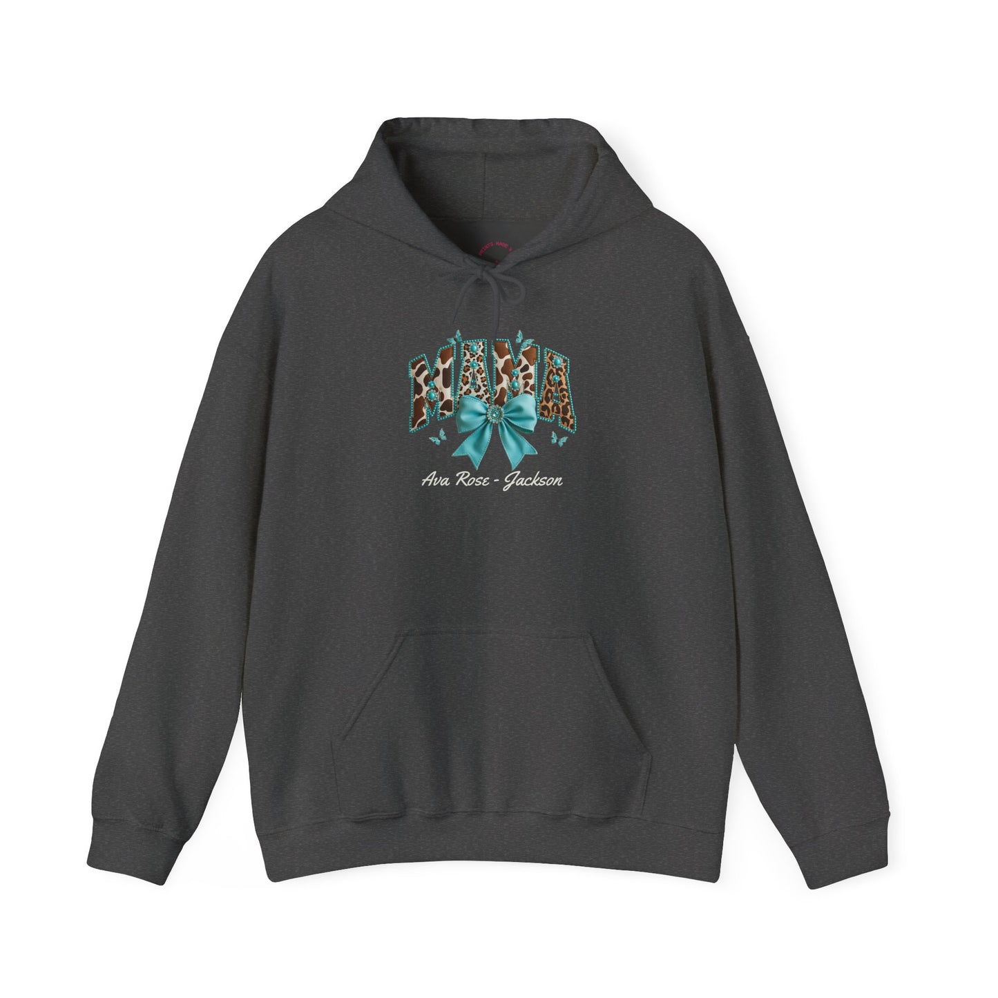 Mama Teal Bow Custom Kids Name Mama Hoodie — Personalized Mom Hoodie