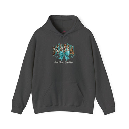 Mama Teal Bow Custom Kids Name Mama Hoodie — Personalized Mom Hoodie