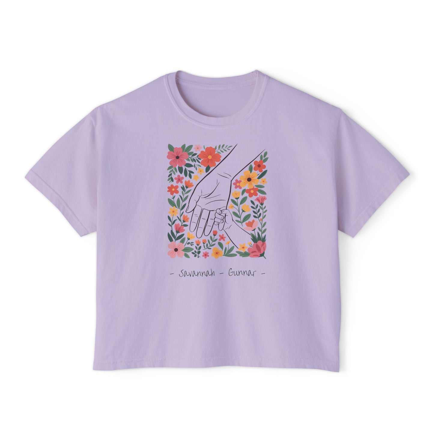 Mama Hand Custom Name Boxy Tee — Mother's Day Shirt