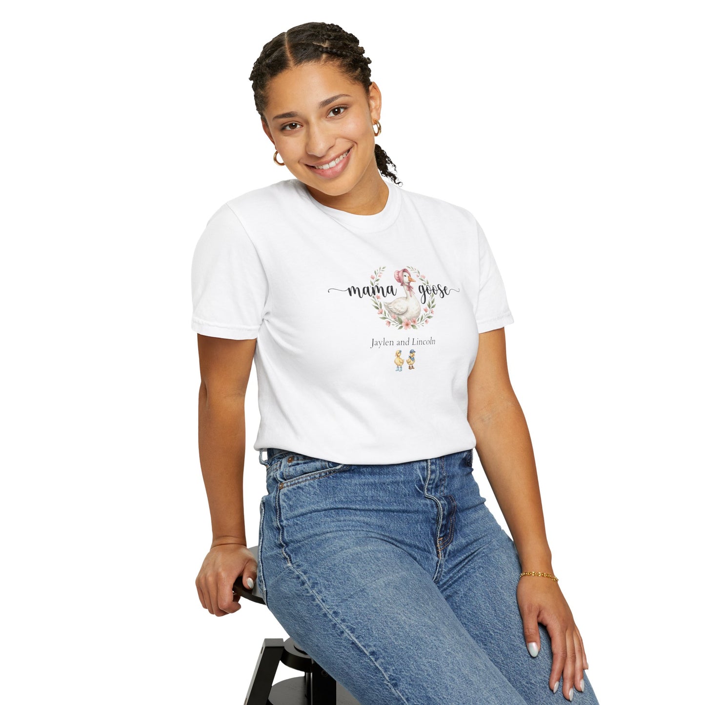 Mama Goose Custom Name T-Shirt — Personalized Mom Script Graphic Tee