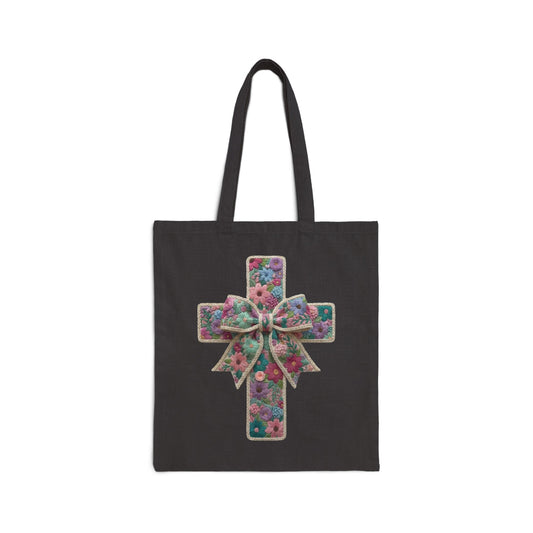 Floral Cross -Cotton Canvas Tote Bag