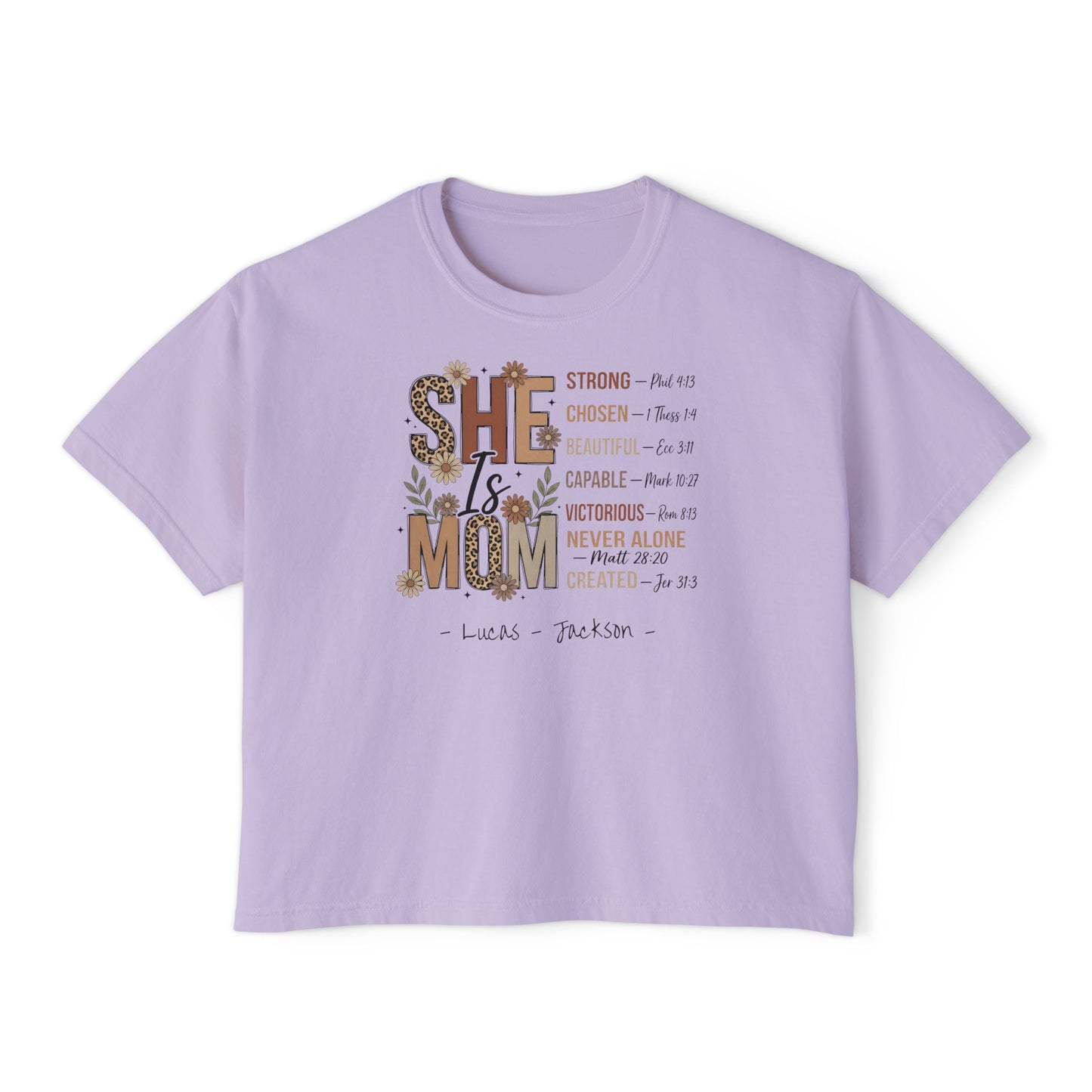 She Is Mom Custom Name Boxy Tee — Mother's Day Shirt