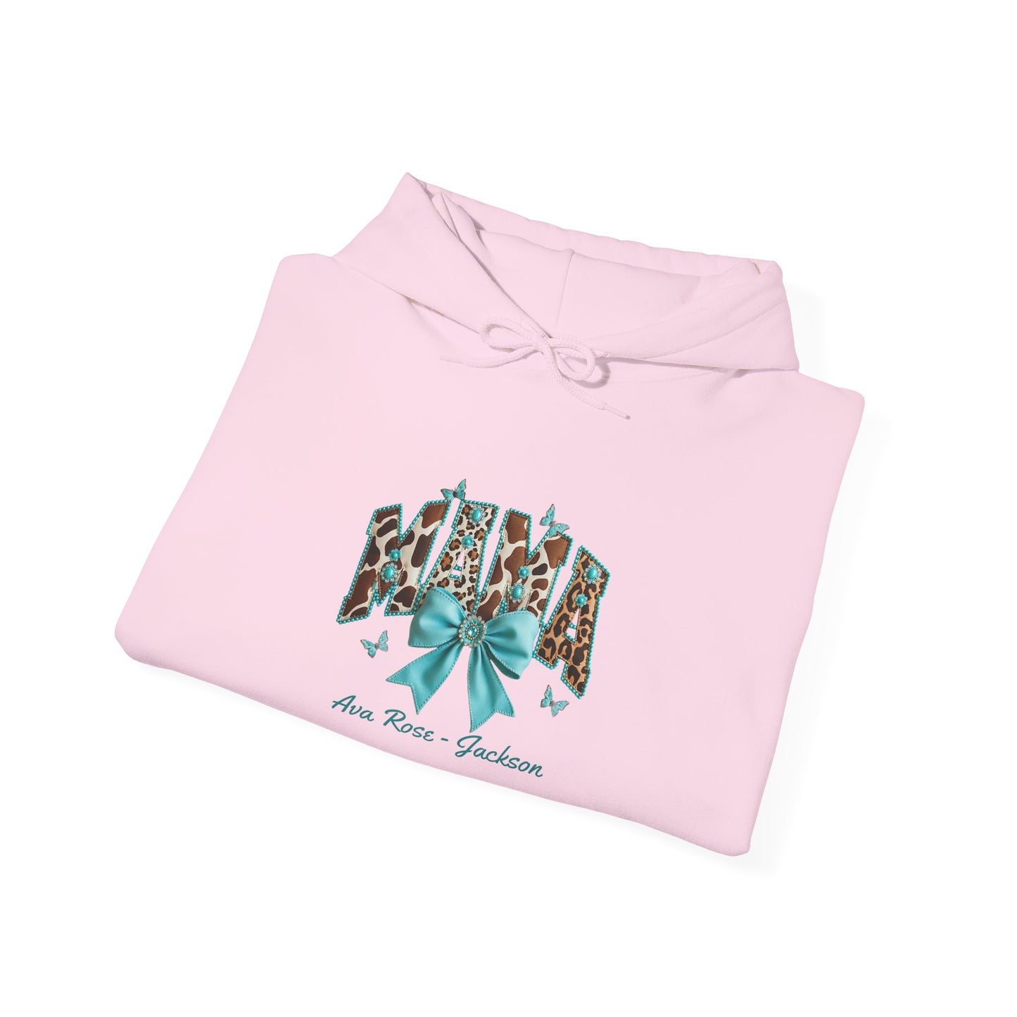 Mama Teal Bow Custom Kids Name Mama Hoodie — Personalized Mom Hoodie