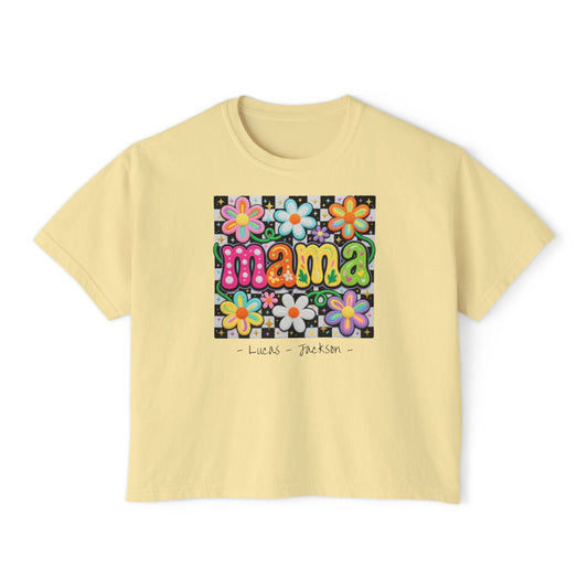 Floral Mama Custom Name Boxy Tee — Mother's Day Shirt