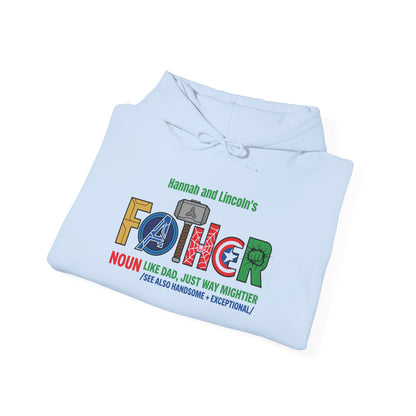 Superhero Father Custom Kid's Names Hoodie - Personalized Gift