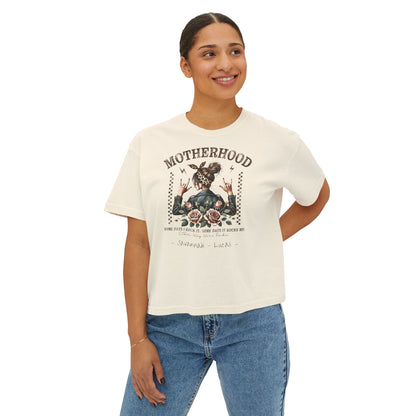 Rockin Motherhood Custom Name Boxy Tee — Mother's Day Shirt