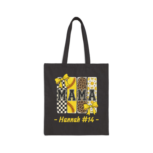 Leopard Softball Mama Personalized Cotton Canvas Tote (Custom Name & Number)