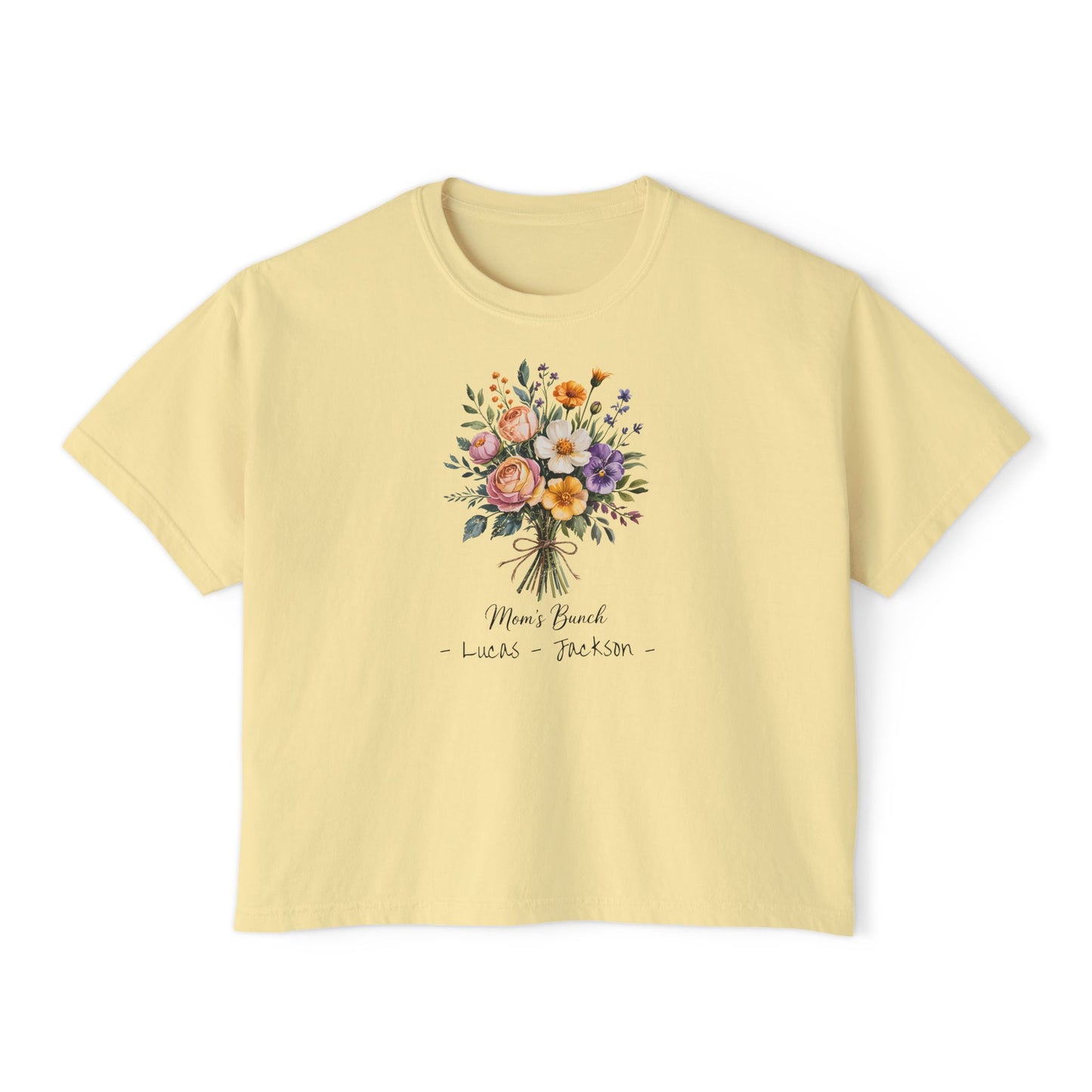 Mom's Bunch Custom Name Boxy Tee — Mother's Day Shirt